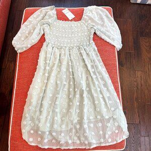 NWTs Women's Knee Dress Short Sleeve Lined Puff Detail Pastel Green Sm